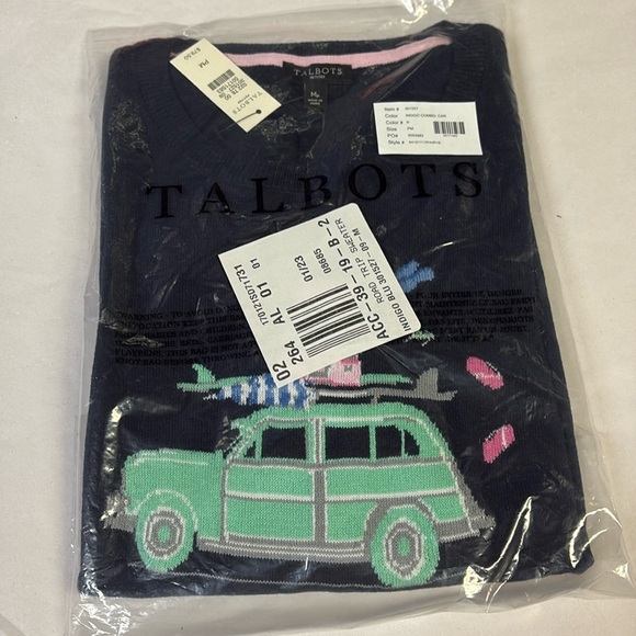 Talbots Spring Vacation Travel  Graphic Elbow Sleeve Sweater Blue/Green Size MP - Picture 2 of 3